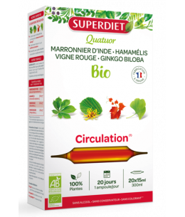 Super Diet - Marronnier d'Inde Hamamélis Bio Vigne rouge Ginkgo -  20 ampoules circulation Espritphyto