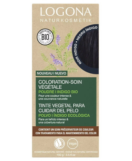 Logona - Coloration soin végétale Noir Indigo 100 gr noir intense et ébène Espritphyto
