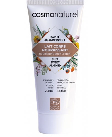 Cosmo Naturel - Lait corps nourrissant Karité Amande douce tube 200ml Lait corporel Karité hydratant