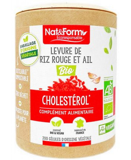 Nat et Form - Levure de riz rouge bio et Ail bio 200 gélules équilibre cholestérol cardiovasculaire Espritphyto