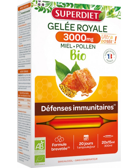 Super Diet - Gelée Royale bio Miel d'Acacia Pollen 20 ampoules de 15ml