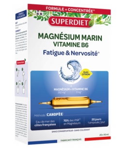 Super Diet - Magnésium Marin et Vitamine B6 20 ampoules de 15 ml nervosité conditions psychologiques Espritphyto