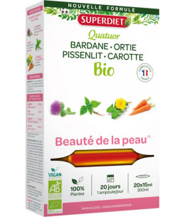 Super Diet - Quatuor Beauté de la peau Bio - 20 ampoules de 15 ml bardane Ortie Espritphyto