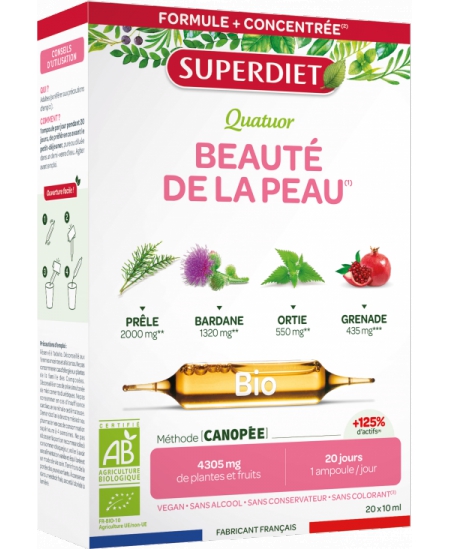 Super Diet - Quatuor Beauté de la peau Bio - 20 ampoules de 10 ml bardane Ortie Espritphyto