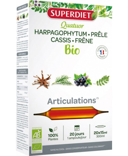 Superdiet Quatuor Articulations bio 20 ampoules de 15ml silicium organique prêle Espritphyto Superdiet Quatuor Articulations bio 20 ampoules de 15ml silicium organique prêle Espritphyto