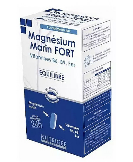 Nutrigee Magnésium Marin Fort B6 B9 Fer 30 comprimés bi couche anti fatigue Espritphyto