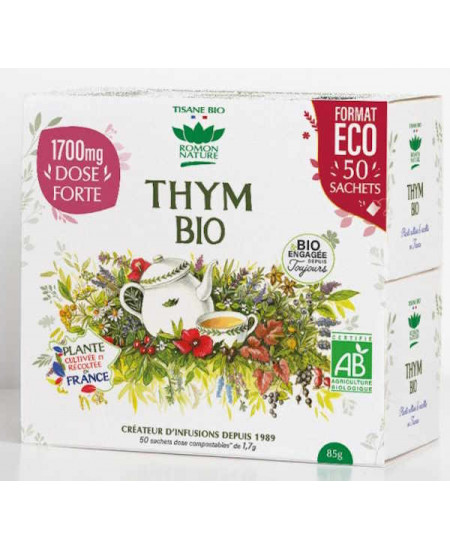 Romon Nature Tisane Thym Bio 50 sachets format Eco infusion de thym bio Espritphyto