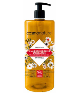 Cosmo Naturel Shampooing douche sans parfum à l'extrait de Camomille 1 litre peau fragile et sensible Espritphyto