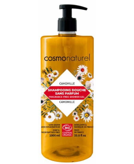 Cosmo Naturel Shampooing douche sans parfum à l'extrait de Camomille 1 litre peau fragile et sensible Espritphyto