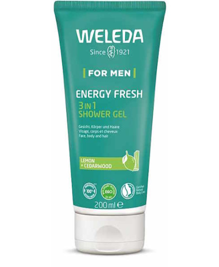 Weleda Gel Douche Men 3 en 1 Energy Fresh pour Homme 200ml Gel douche 3 en 1 tonifiant Espritphyto