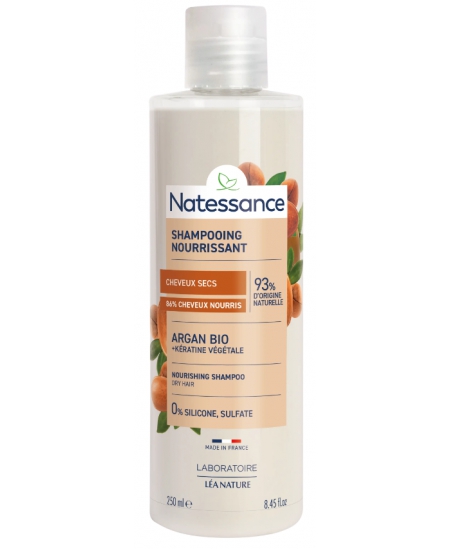 Natessance Shampooing Nutrition Intense Argan 250ml argan coco kératine végétale cheveux dévitalisés Espritphyto