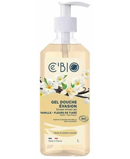 Cé'Bio Gel douche Evasion Vanille Fleurs de Tiaré 1 Litre lavande aloe vera certifié Cosmos Espritphyto