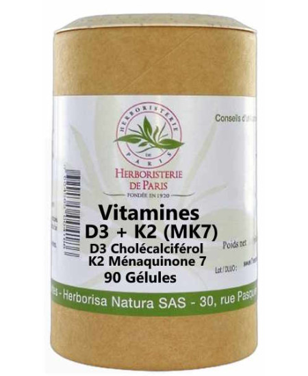 Herboristerie de Paris Vitamine D3 2000UI Vitamine K2 90 gélules ossature calcium phosphore Espritphyto Herboristerie de Paris Vitamine D3 2000UI Vitamine K2 90 gélules ossature calcium phosphore Espritphyto