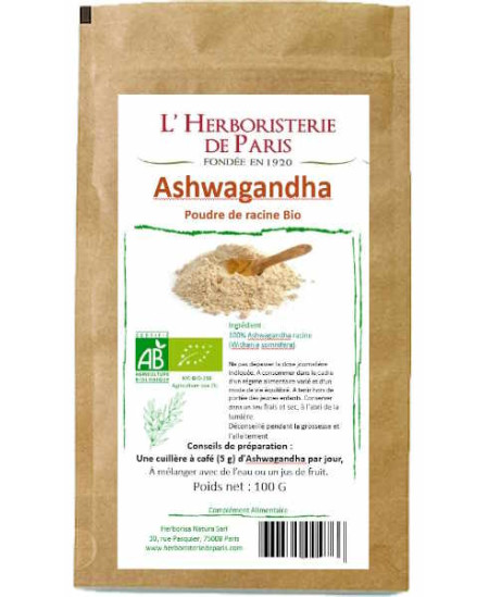 Herboristerie de Paris Ashwagandha bio poudre de racine 100gr vitalité anti stress et sommeil Espritphyto Herboristerie de Paris Ashwagandha bio poudre de racine 100gr vitalité anti stress et sommeil Espritphyto