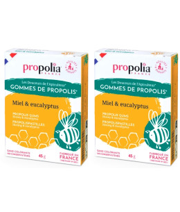 Propolia Gommes de Propolis Miel et Eucalyptus Lot de 2 boîtes de 45g propolis purifiée française Espritphyto