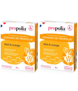 Propolia Gommes de Propolis Miel et Orange Lot de 2 boîtes de 45g propolis purifiée Espritphyto