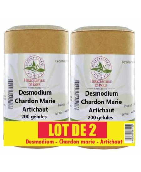 Herboristerie de paris Lot de 2 Desmodium Chardon marie Curcuma Artichaut 2x200 gélules confort hépatique Espritphyto