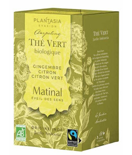Plantasia Thé vert le matinal Gingembre Citron Citron vert bio 18 sachets