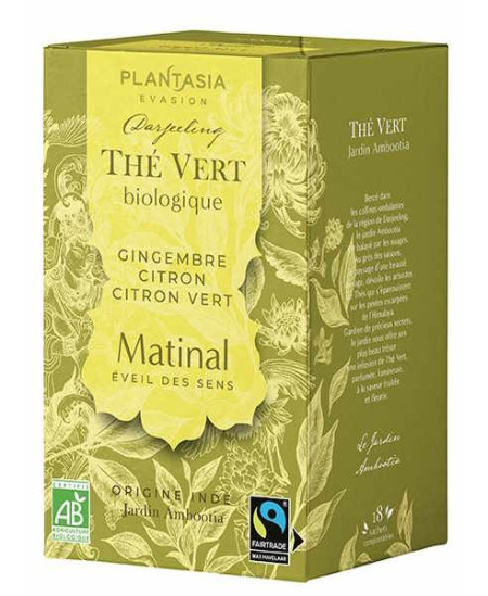 Plantasia Thé vert le matinal Gingembre Citron Citron vert bio 18 sachets énergie vitalité thé vert Ambootia Espritphyto Plantasia Thé vert le matinal Gingembre Citron Citron vert bio 18 sachets énergie vitalité thé vert Ambootia Espritphyto