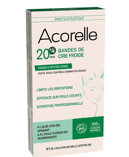 Acorelle Bandes de cire froide Visage 20 bandes + 4 gratuites cire dépilatoire visage Espritphyto