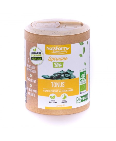 Nat et Form Spiruline Bio 200 comprimés Arthrospira platensis Espritphyto