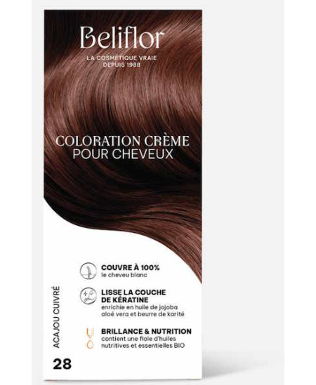 Beliflor Coloration Crème pour Cheveux 28 Acajou Cuivré Espritphyto coloration naturelle
