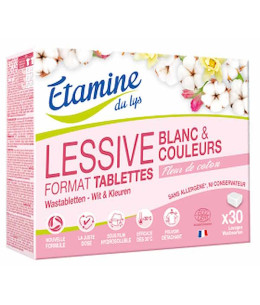 Etamine du Lys 30 tablettes lessive spéciale blanc et couleur Fleur de coton 900g Tablettes blanchissant détachant