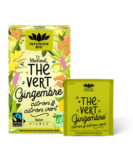 Thé vert le matinal Gingembre bio Citron bio Citron vert bio 16 sachets Romon Nature