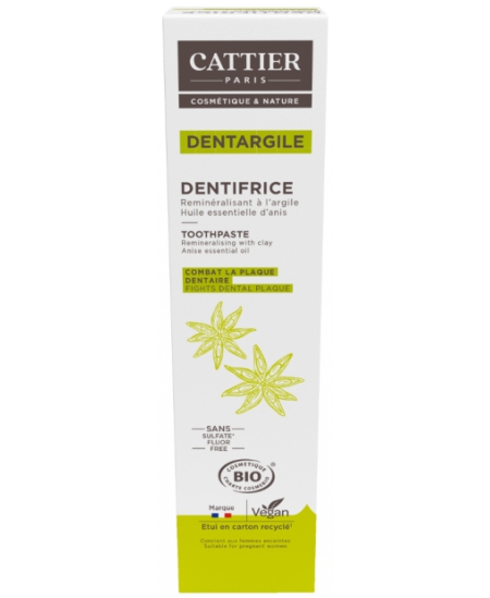 Cattier - Dentifrice Dentargile reminéralisant à l'Anis anti tartre - 75 ml Cattier - Dentifrice Dentargile reminéralisant à l'Anis anti tartre - 75 ml