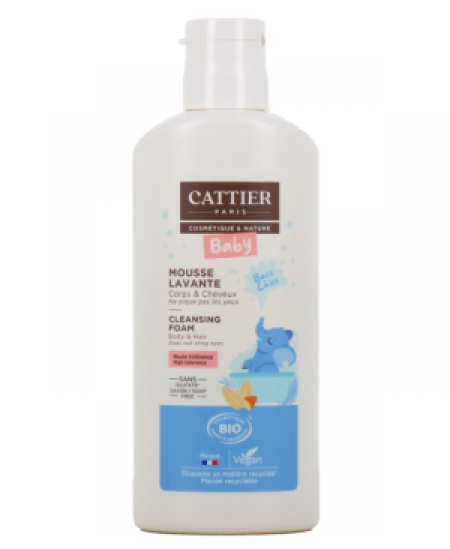 Cattier - Mousse lavante Cheveux et Corps à l'Amande douce bébé - 150 ml