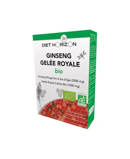 Diet Horizon - Ginseng Gelée Royale bio - 20 ampoules de 10 ml Diet Horizon - Ginseng Gelée Royale bio - 20 ampoules de 10 ml